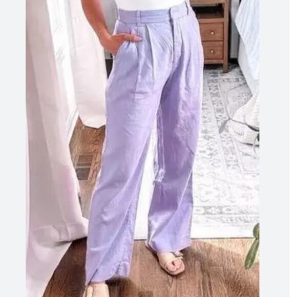 Abercrombie & Fitch Linen Blend Lilac Size Small EUC High Waist Pleated Wide Leg - Picture 1 of 12